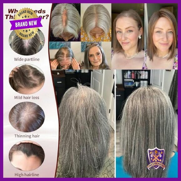 14 Inch Real Human Hair Topper with Silk Base & 4 Clips for Thinning Hair main image 6